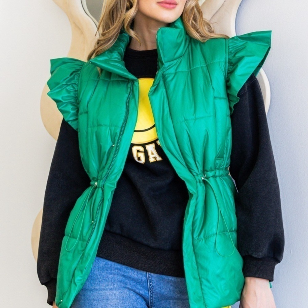 Ms. Diva Plus Black Puffer Vest w/Ruffled Sleeves - Picture 5 of 6